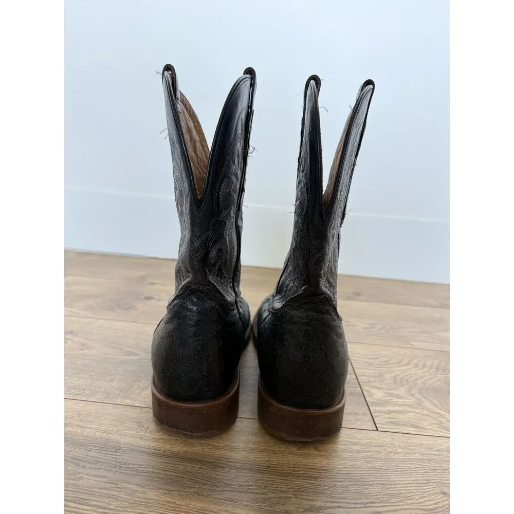 TONY LAMA 11 D Moore Western Boots Ostrich Black Sqaure Toe Cowboy Full Quill
